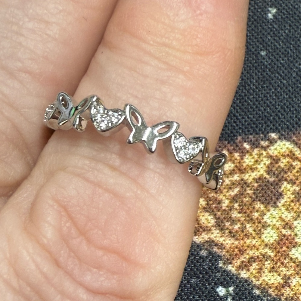 Pretty Bird Silver Heart and Butterfly Ring